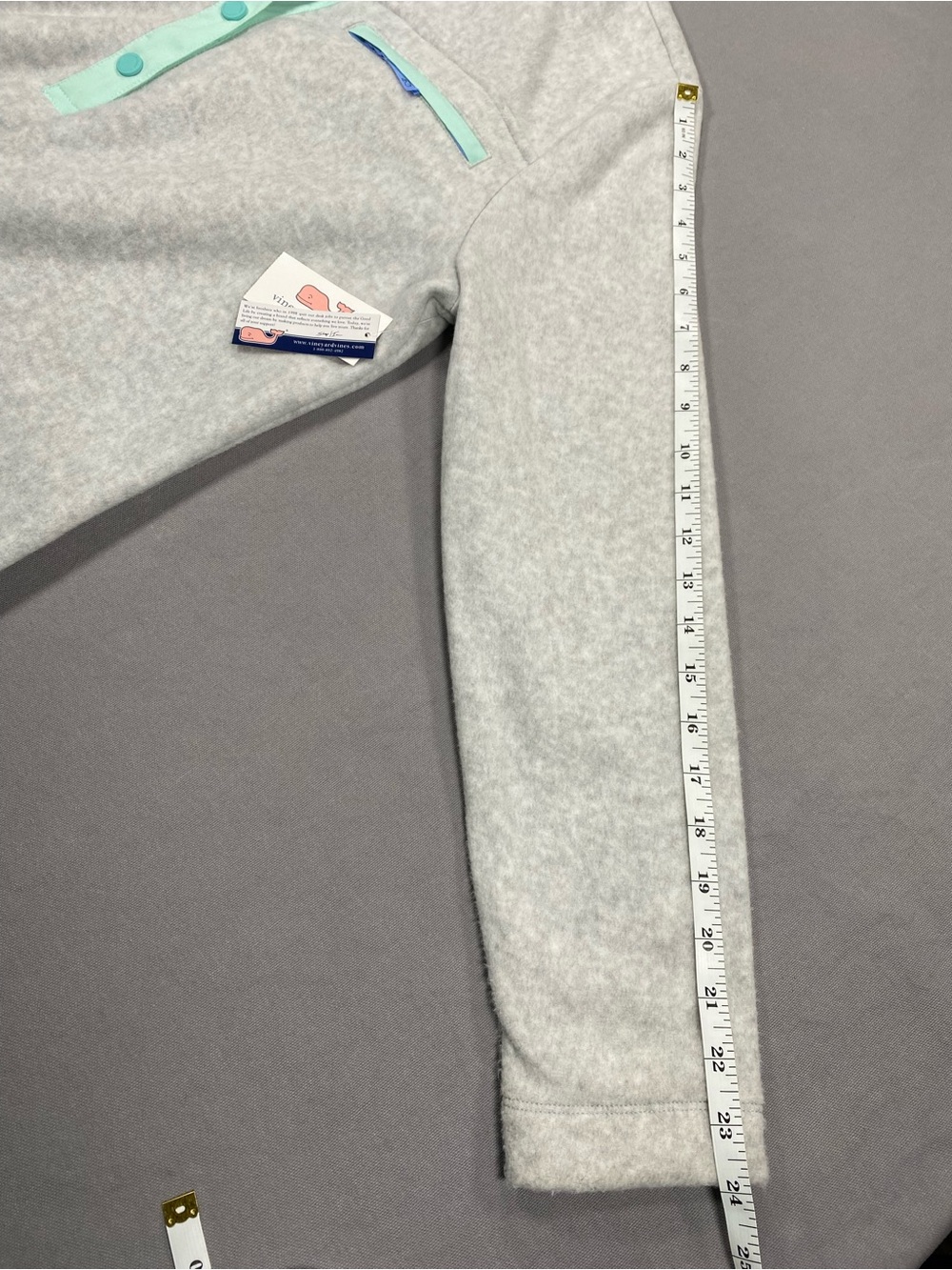 Vineyard Vines Heather Gray Fleece Pullover with Mint Trim NWT - Picture 9 of 9